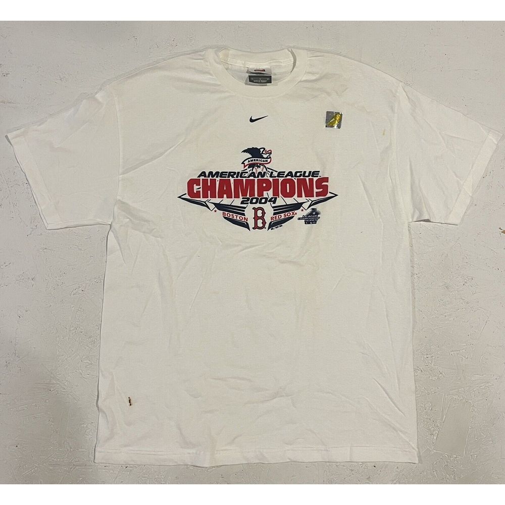 Vintage Nike Boston‎ Red Sox 2004 American League Shirt Mens L White New W/ Flaw